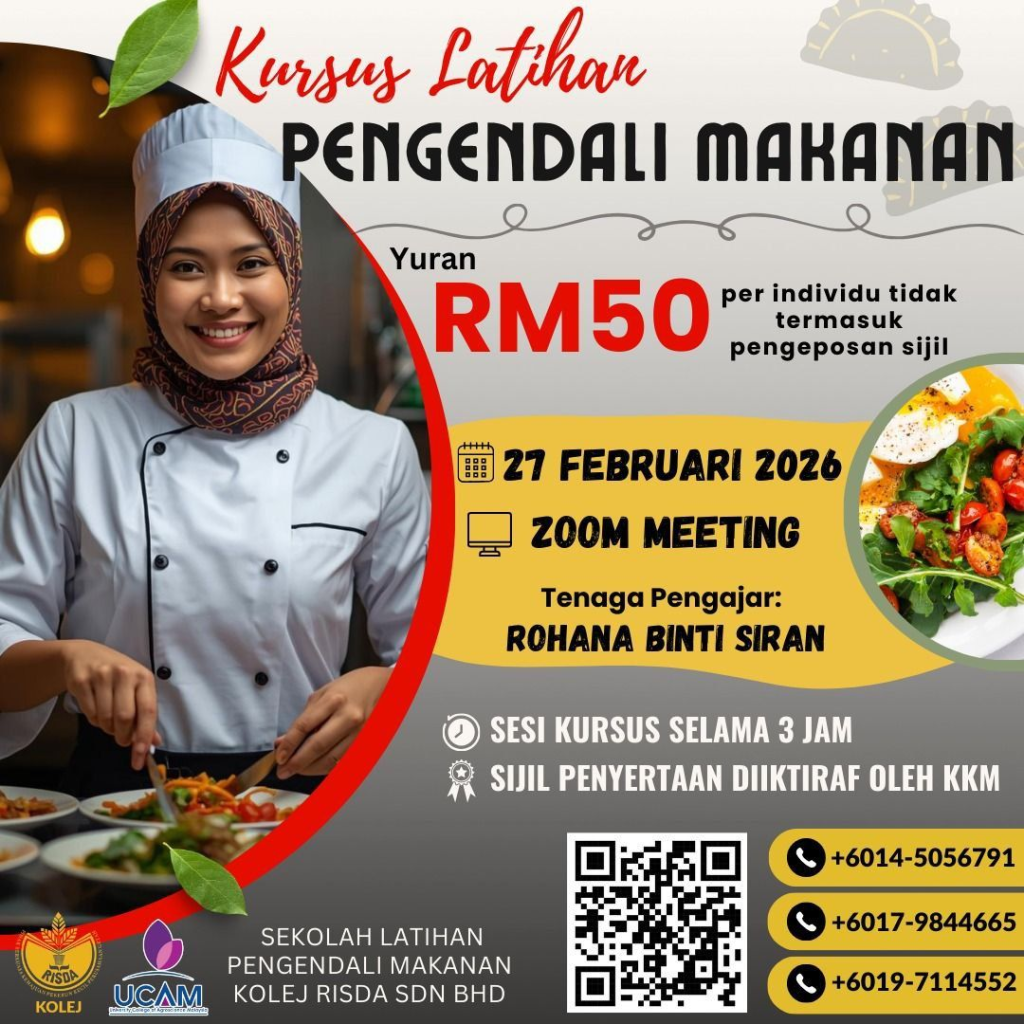 Daftar segera untuk menyertai Kursus Latihan Pengendali Makanan secara atas talian. Sijil penyertaan adalah sah seumur hidup.