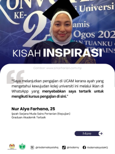 Nur Alya Farhana, Ijazah Sarjana Muda Sains Pertanian (Kepujian)