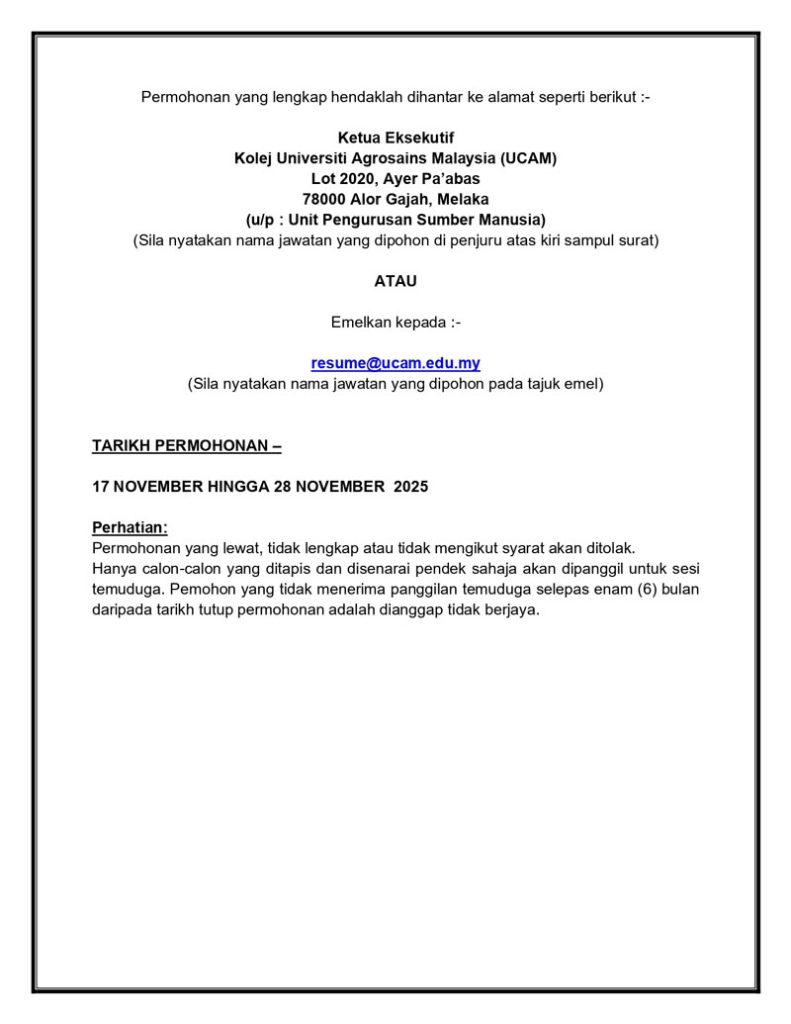 Iklan Jawatan Kosong 17 November 2025