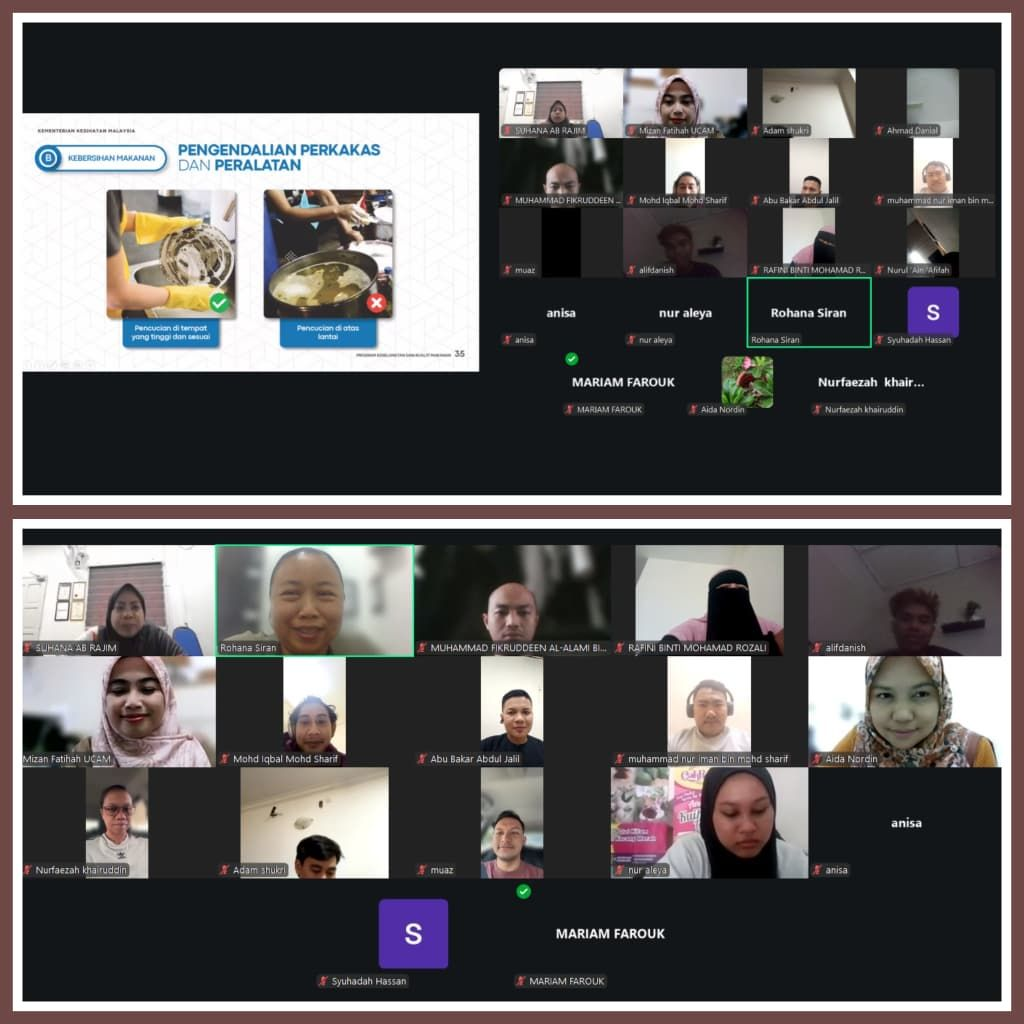 Sesi bergambar peserta Kursus Latihan Pengendali Makanan SLPM Kolej RISDA secara atas talian.