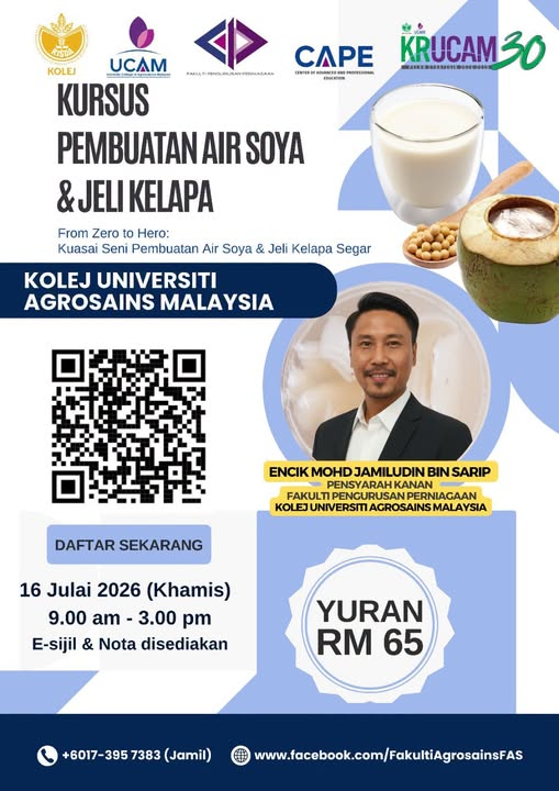 Kursus Pembuatan Air Soya & Jeli Kelapa di UCAM – Daftar Sekarang!