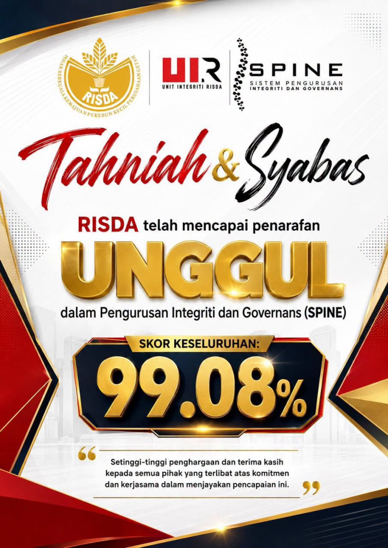 Tahniah! RISDA Capai Penarafan Unggul 99.08% bagi Penarafan SPINE