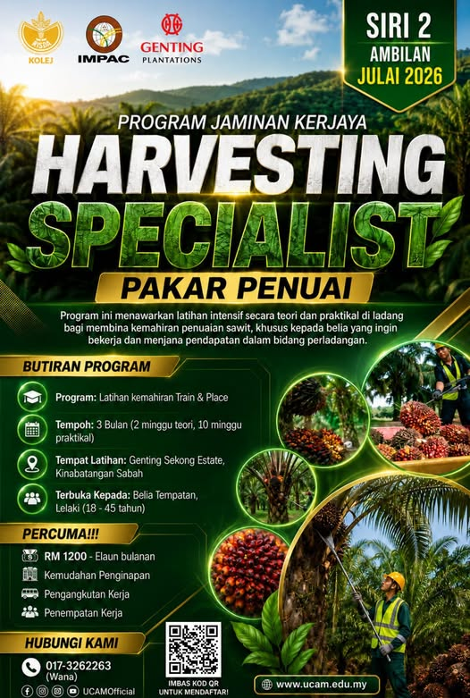Ambilan Julai 2026 Kini Dibuka: Program Jaminan Kerjaya Harvesting Specialist