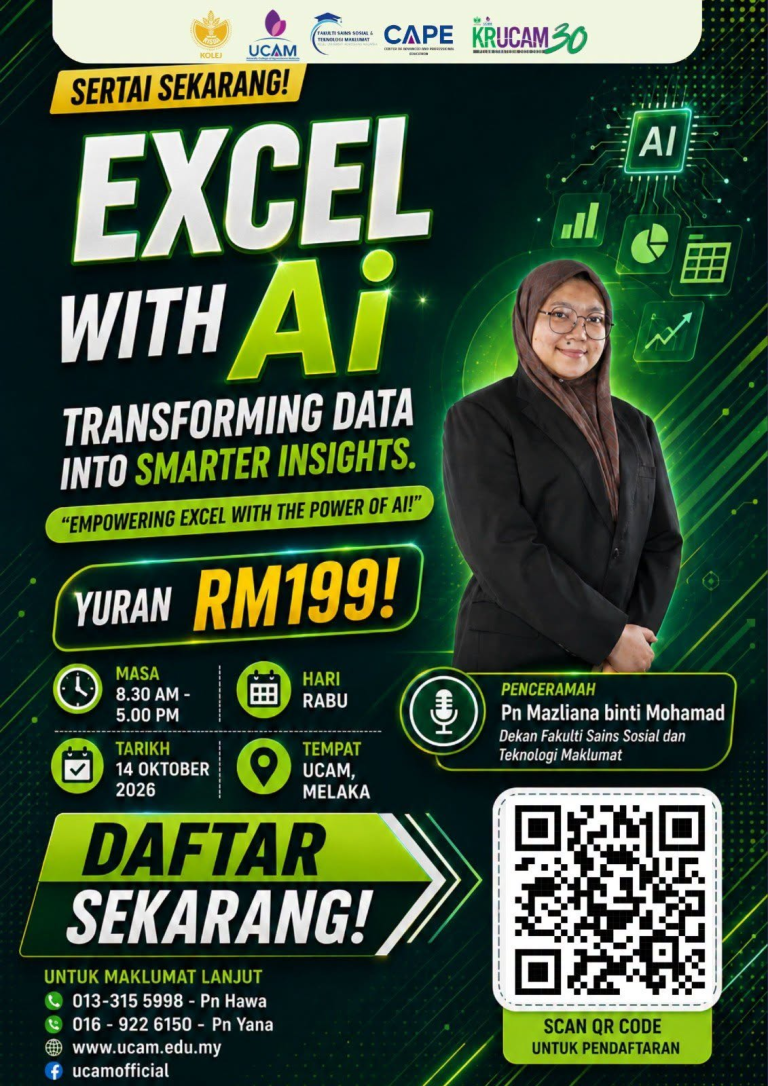 Pendaftaran Dibuka: UCAM Anjur Kursus Kuasai Excel Bersama AI Dengan Yuran Hanya RM199